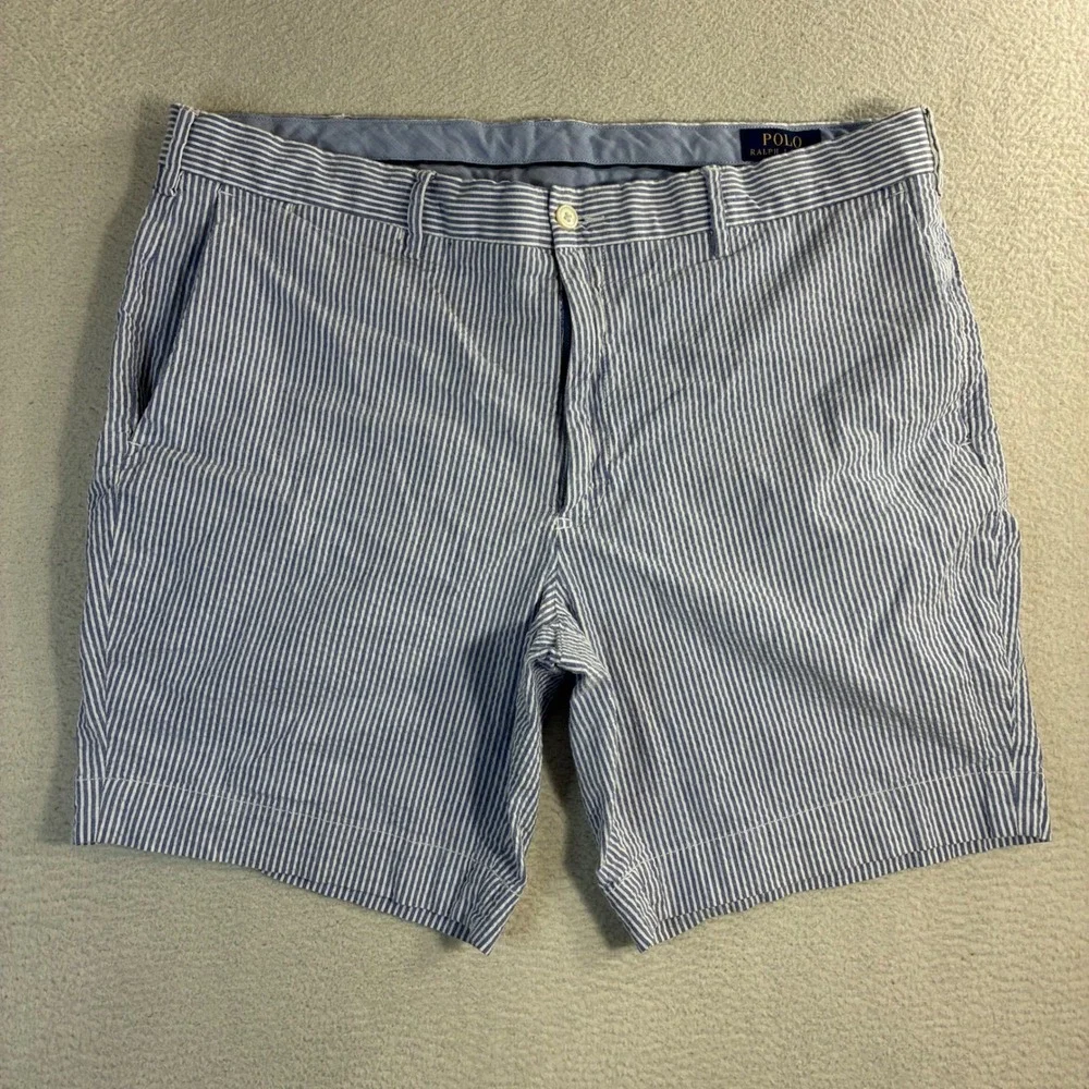 Polo Ralph Lauren Seersucker Chino‎ Shorts Men 38x8 Blue Stretch Preppy Summer